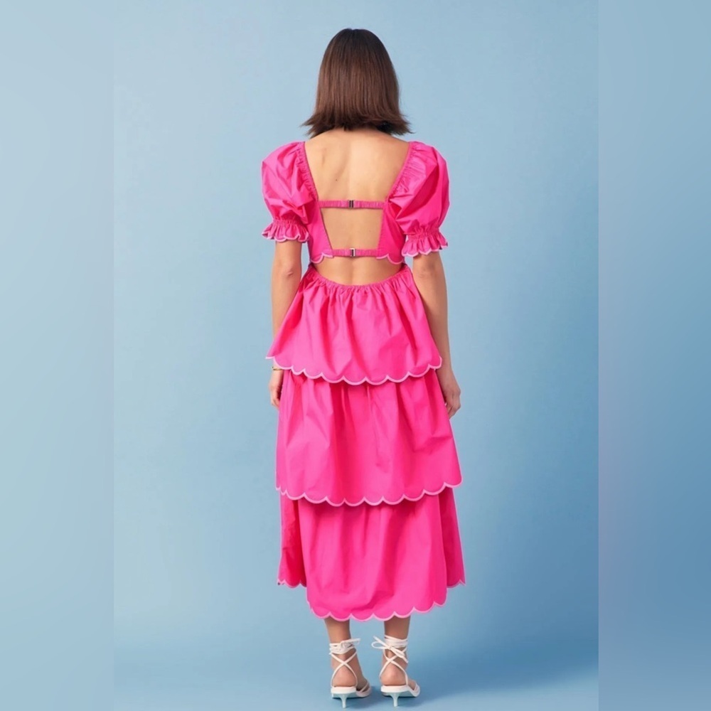 🔆 Anthropology, English Factory Pink Ruffled Tiered Maxi Dress, Size XS / Med - Picture 2 of 8